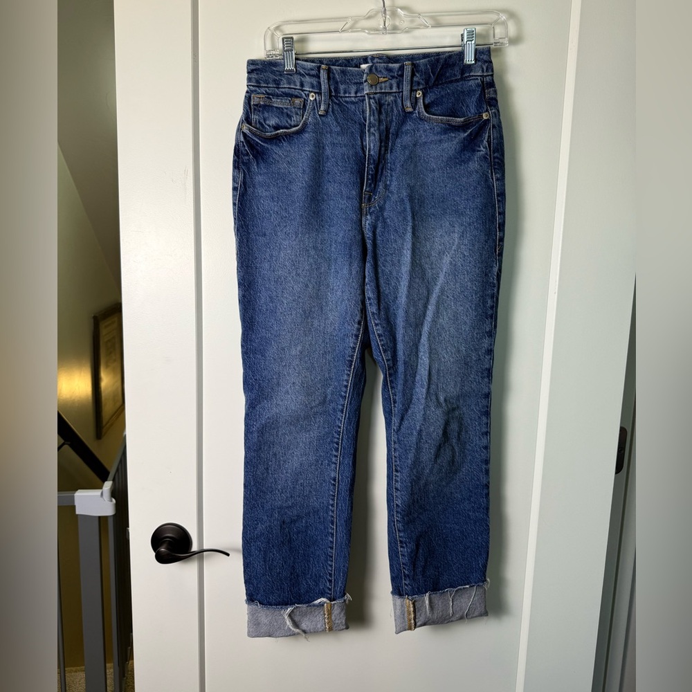 Good American Style GCRH086TFT Good Crop Raw Hem Slim Blue940 High Waist 4/27 - Picture 1 of 7